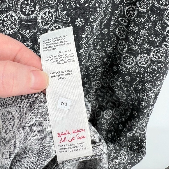 FAT FACE Lola Linear Batik 100% Linen Print Midi Dress Black UK 18 US 14 NEW - Picture 12 of 13